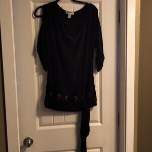 Cold Shoulder Black Tunic with Fabulous Grommet Detail